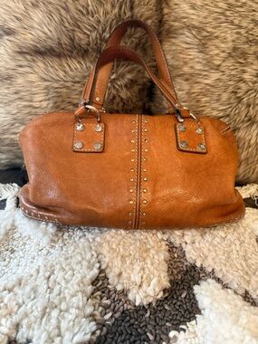 Michael Kors Cognac Leather Stud-Accent Satchel